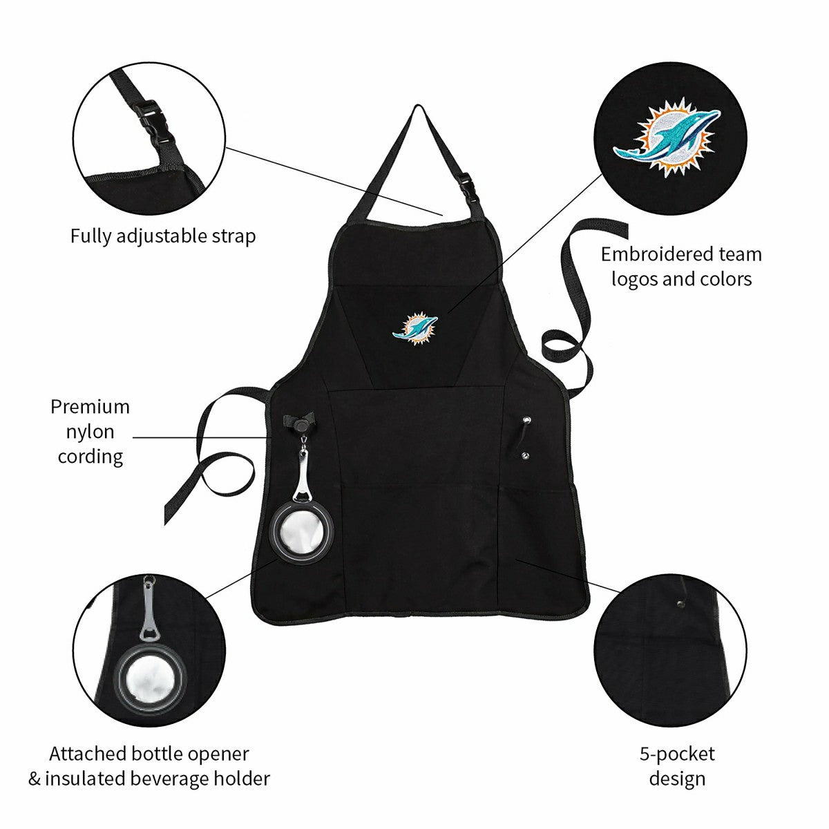 Grill Apron, Black, Miami Dolphins