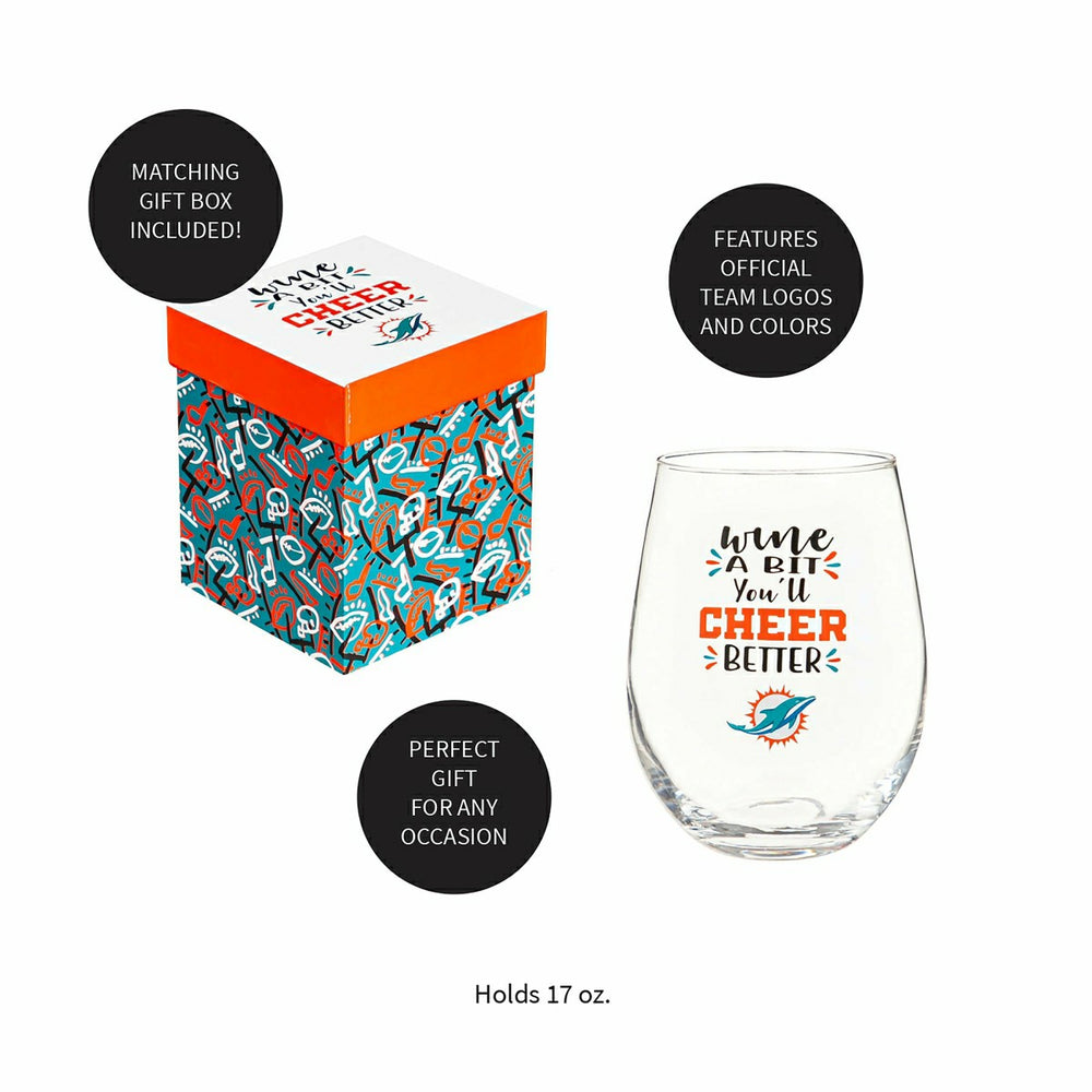 Miami Dolphins, 17oz Boxed Stemless Wine