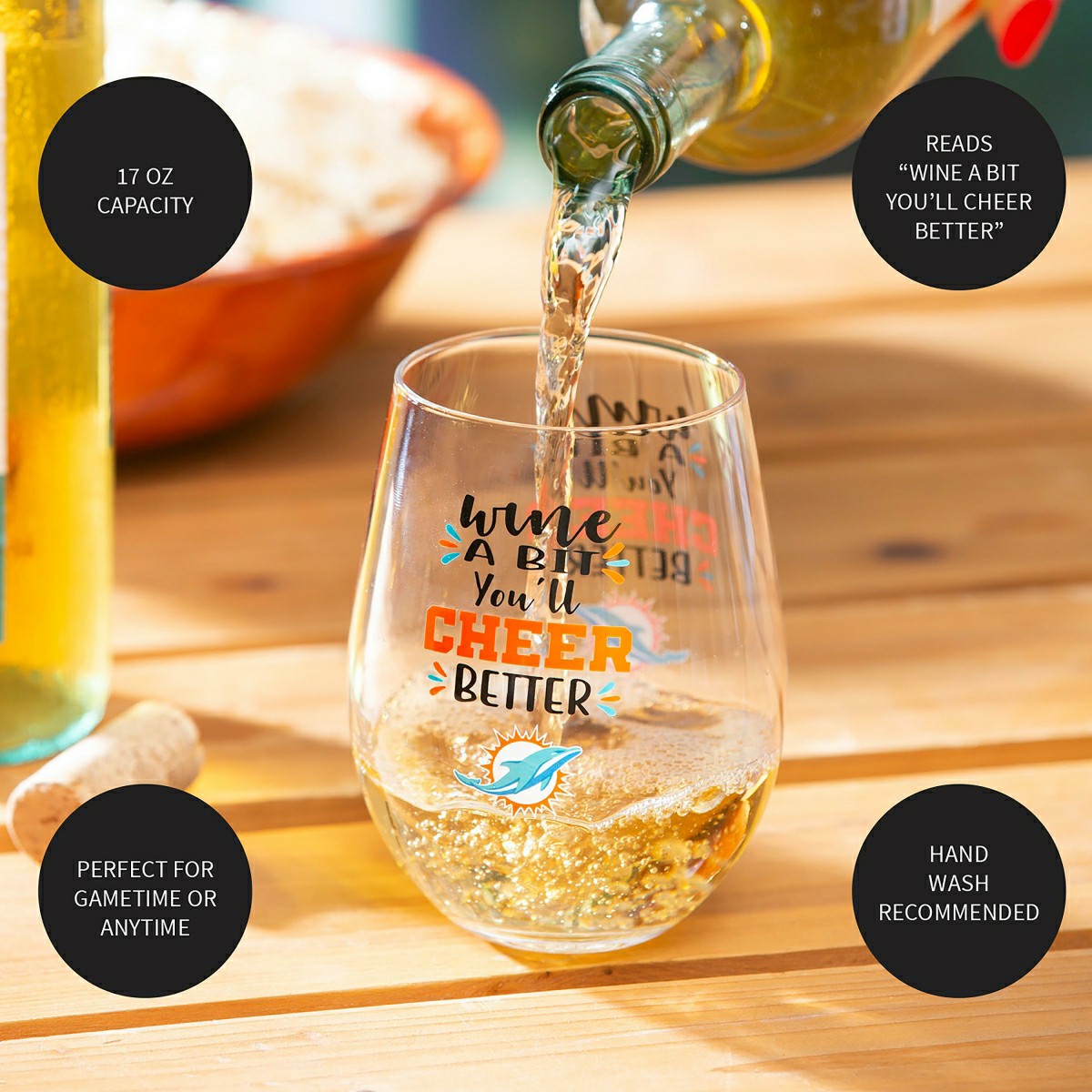 Miami Dolphins, 17oz Boxed Stemless Wine