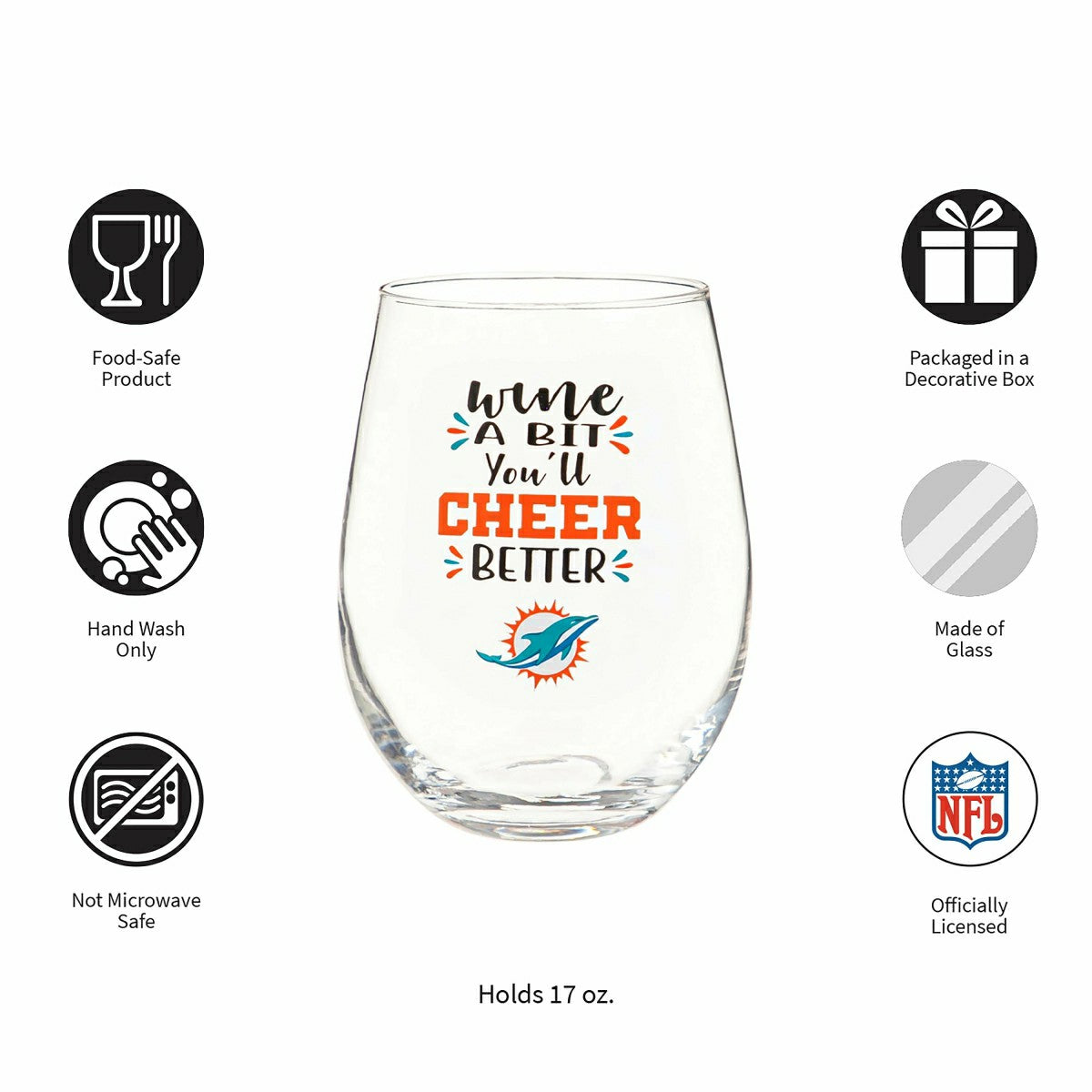 Miami Dolphins, 17oz Boxed Stemless Wine