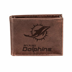 Miami Dolphins, Bi-Fold Wallet, Brown, CH, 100% Genuine Leather