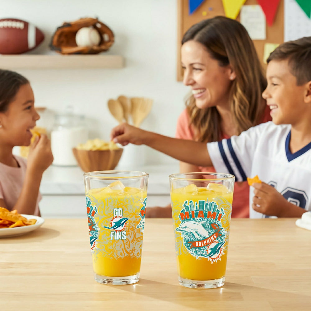 Miami Dolphins 16oz Glass pint, Set of 2