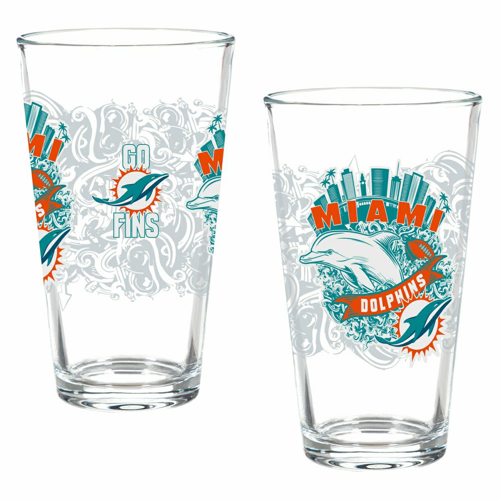 Miami Dolphins 16oz Glass pint, Set of 2