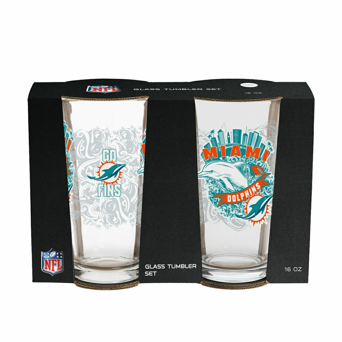 Miami Dolphins 16oz Glass pint, Set of 2