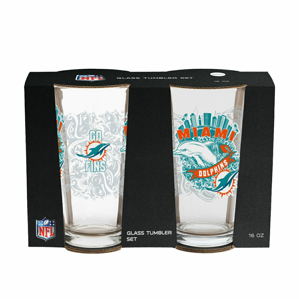 Miami Dolphins 16oz Glass pint, Set of 2