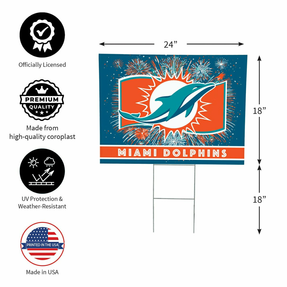 Miami Dolphins Yard Sign, Patriotic