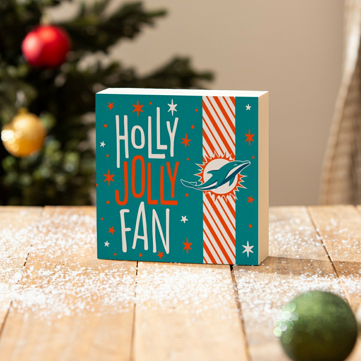 Miami Dolphins Block, Holiday, 6x6