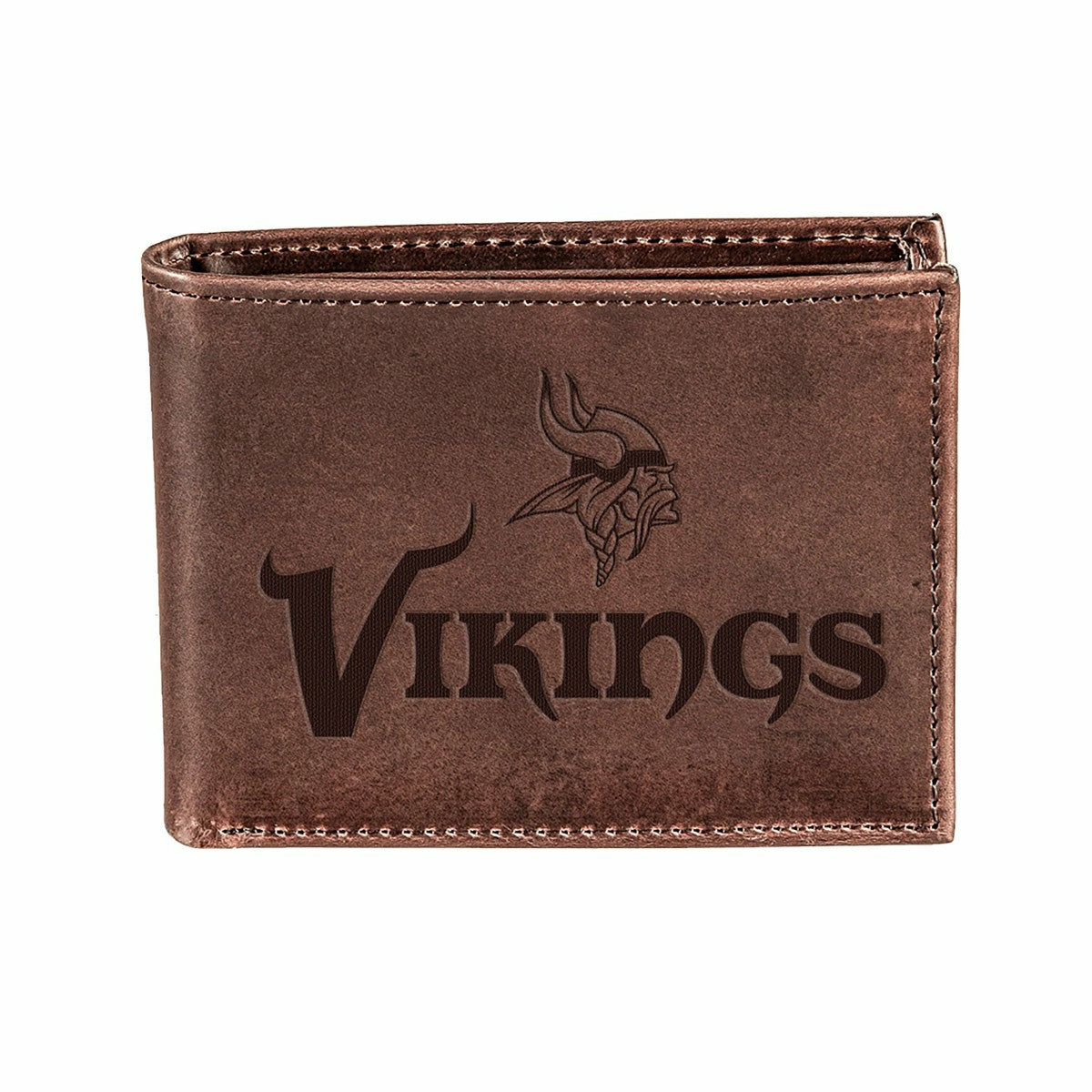 Minnesota Vikings, Bi-Fold Wallet, Brown, CH, 100% Genuine Leather