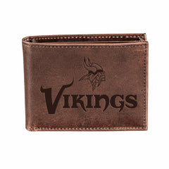 Minnesota Vikings, Bi-Fold Wallet, Brown, CH, 100% Genuine Leather