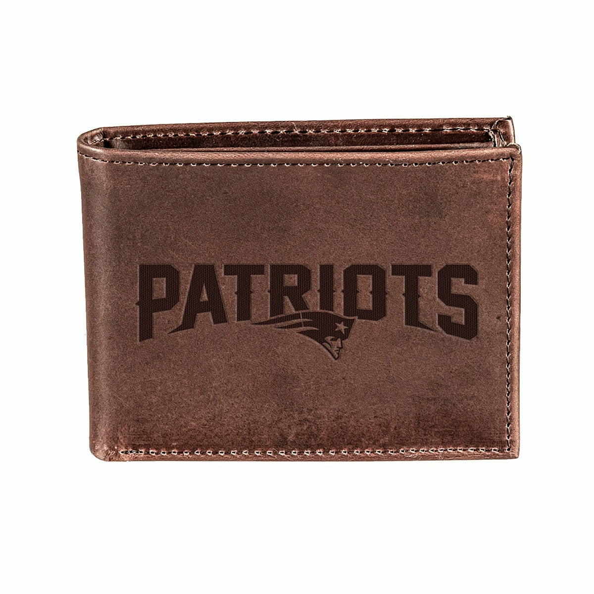 New England Patriots, Bi-Fold Wallet, Brown, CH, 100% Genuine Leather