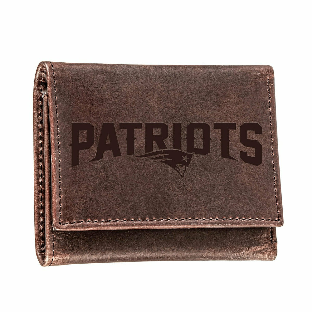New England Patriots, Tri-Fold Wallet, Brown, CH, 100% Genuine Leather