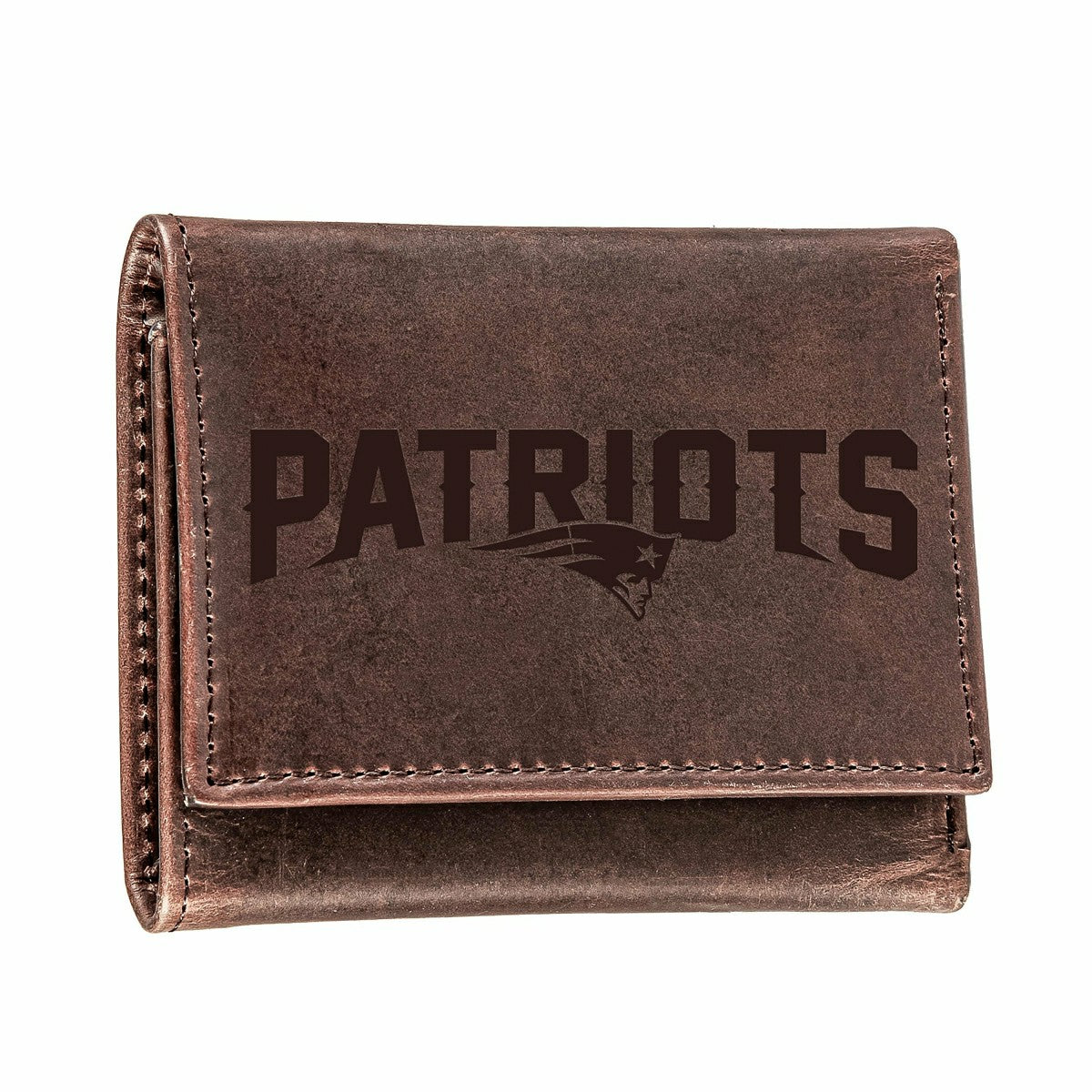 New England Patriots, Tri-Fold Wallet, Brown, CH, 100% Genuine Leather