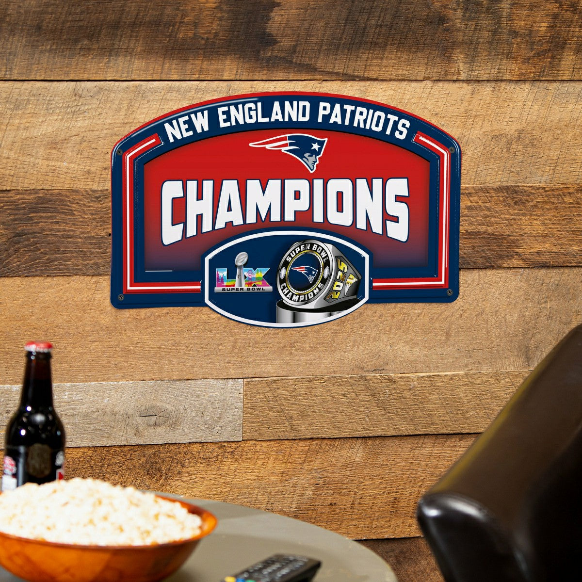 New England Patriots, Super Bowl 60, Ring, USA Embossed Steel Wall Sig