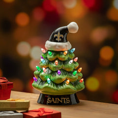 8" LED Ceramic Christmas Tree, New Orleans Saints