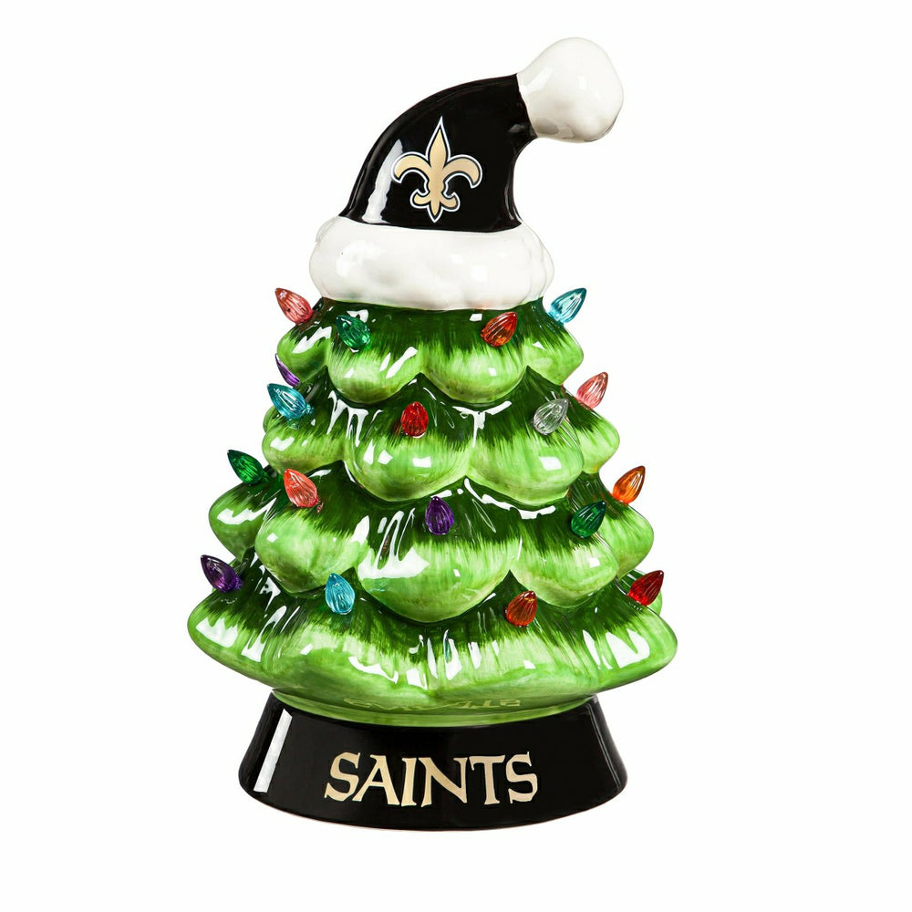 8" LED Ceramic Christmas Tree, New Orleans Saints