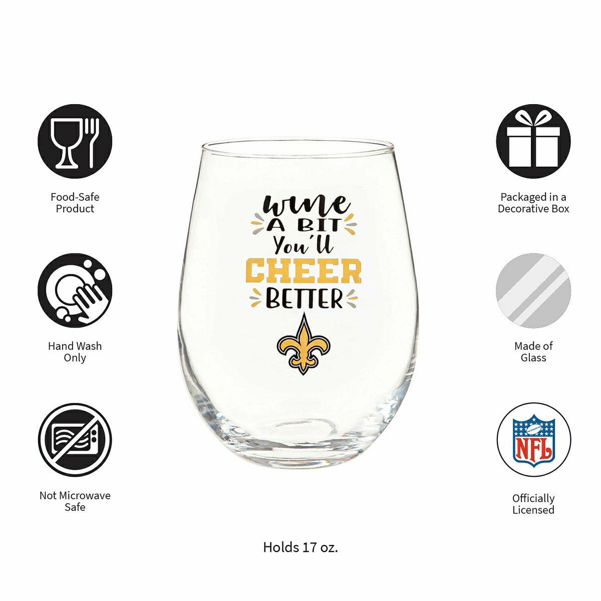 New Orleans Saints, 17oz Boxed Stemless Wine