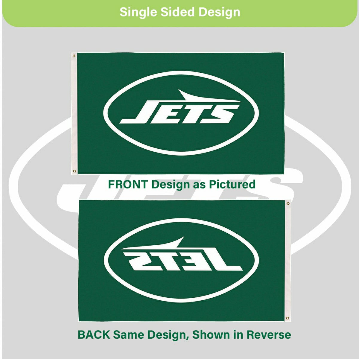 New York Jets Single Sided Flag w/ 2 Grommets, 3'x5'