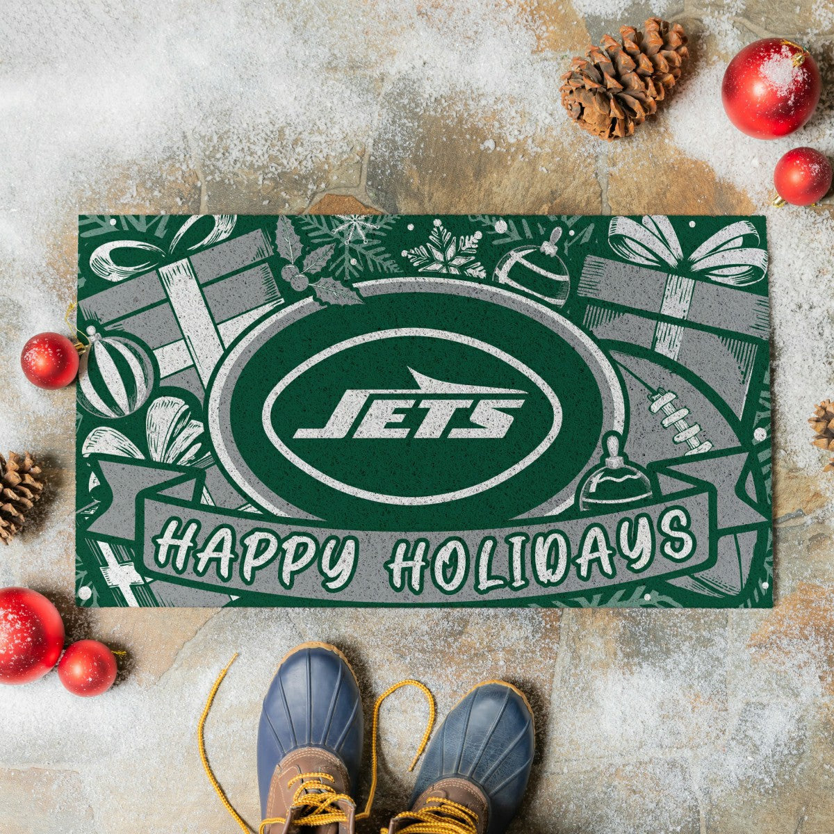 New York Jets Holiday PVC Mat, 28"x16"