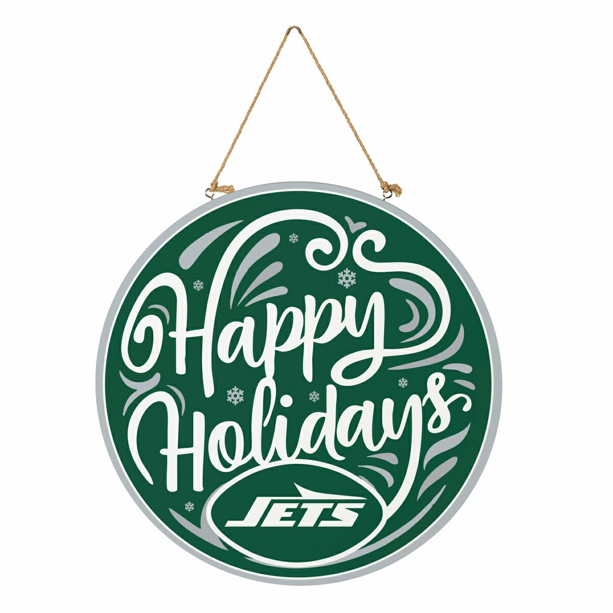 New York Jets Holiday Round Door Décor with Hanging Rope, 18x18