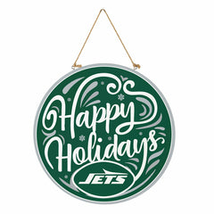 New York Jets Holiday Round Door Décor with Hanging Rope, 18x18