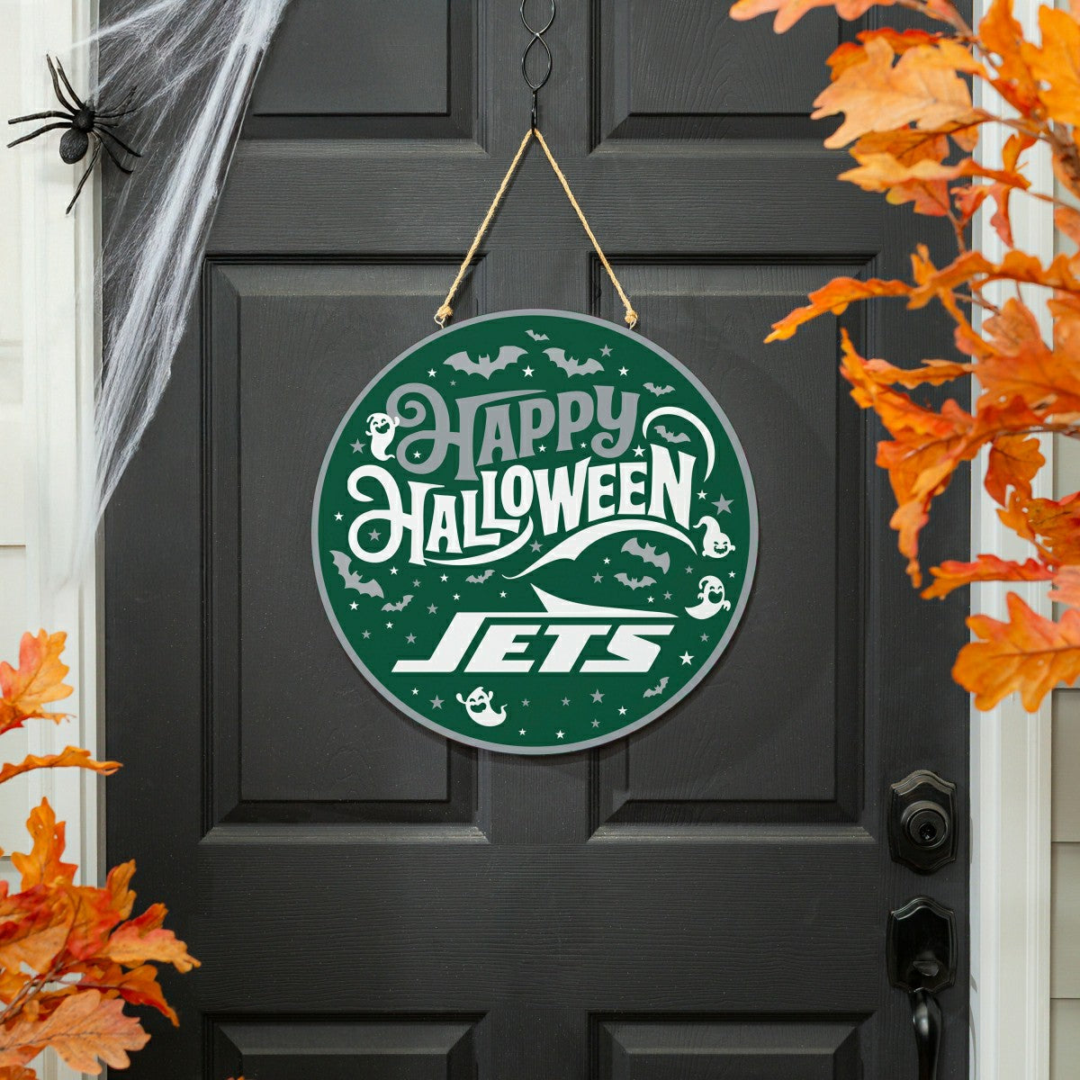 New York Jets Halloween Round Door Décor with Hanging Rope, 18x18