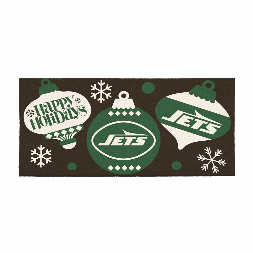 New York Jets Holiday Flocked Coir Sassafras Switch Mat, 22"x10"