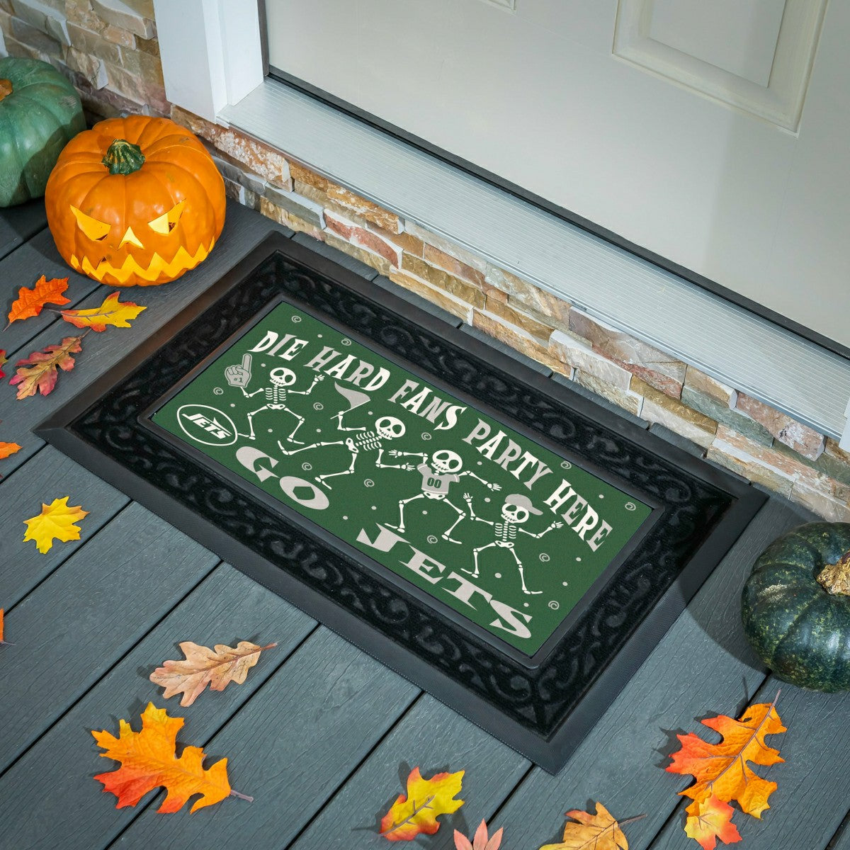 New York Jets Flocked Coir Halloween Sassafras Switch Mat, 22"x10"