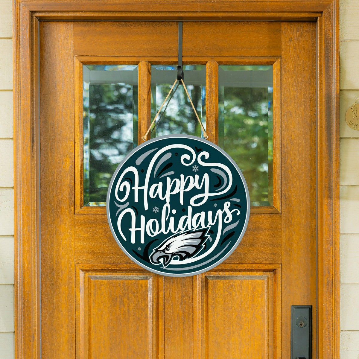 Philadelphia Eagles Holiday Round Door Décor with Hanging Rope, 18x18