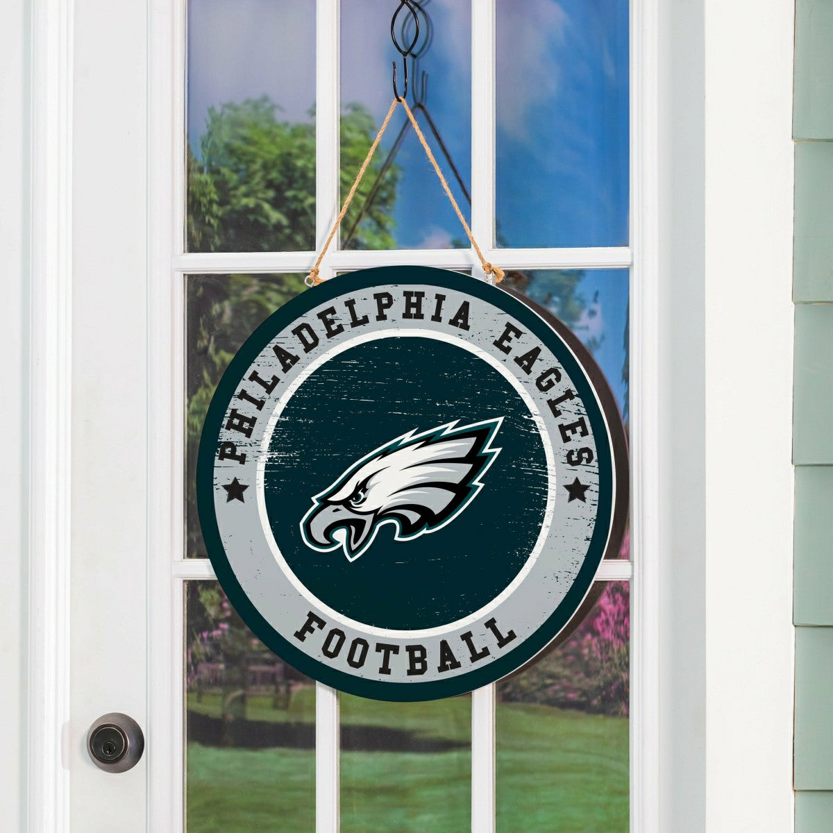 Philadelphia Eagles Round Door Décor with Hanging Rope, 18x18