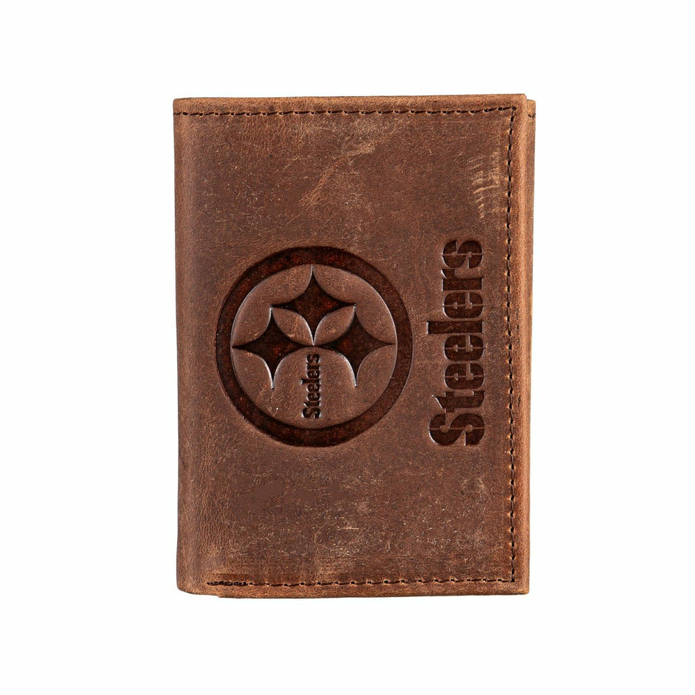 Pittsburgh Steelers, Tri-Fold Wallet, Brown, CH, 100% Genuine Leather