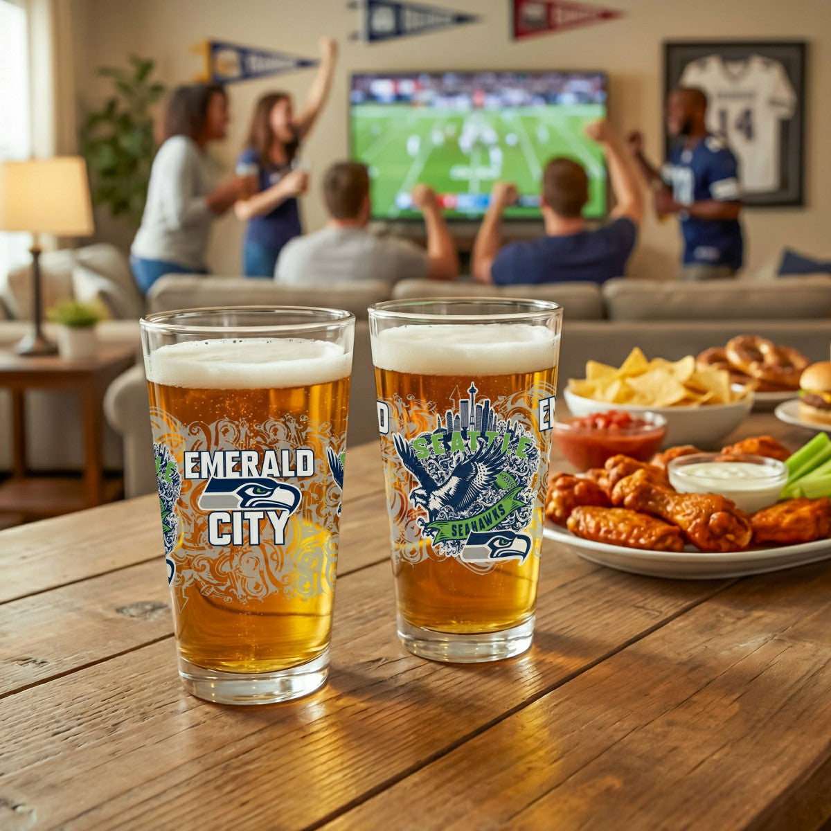 Seattle Seahawks 16oz Glass pint, Set of 2