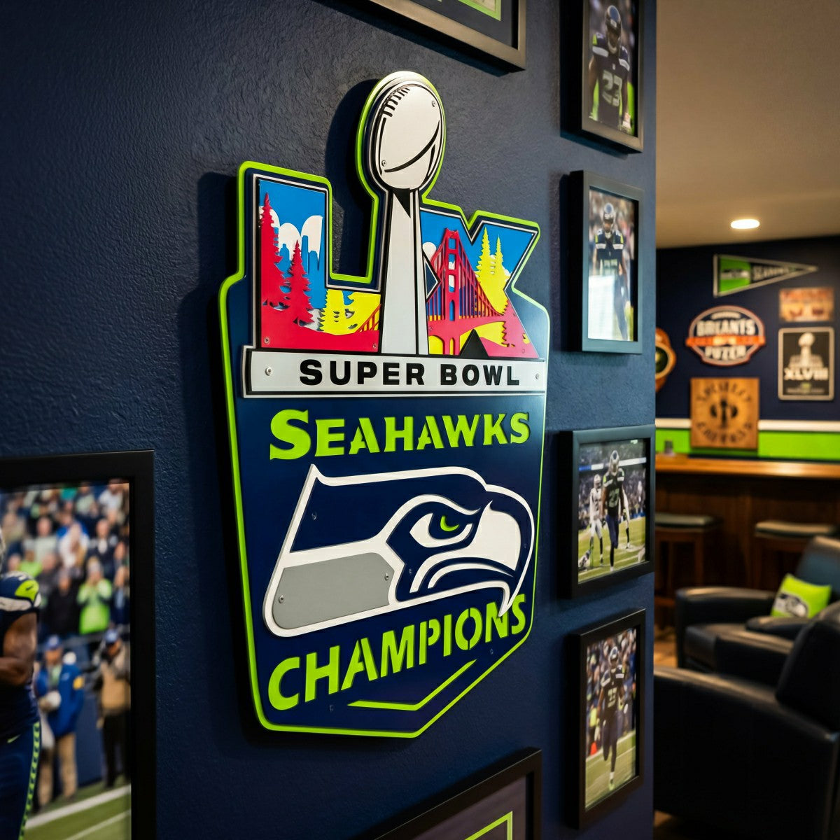 Seattle Seahawks, Super Bowl 60, Layered Metal Wall Art