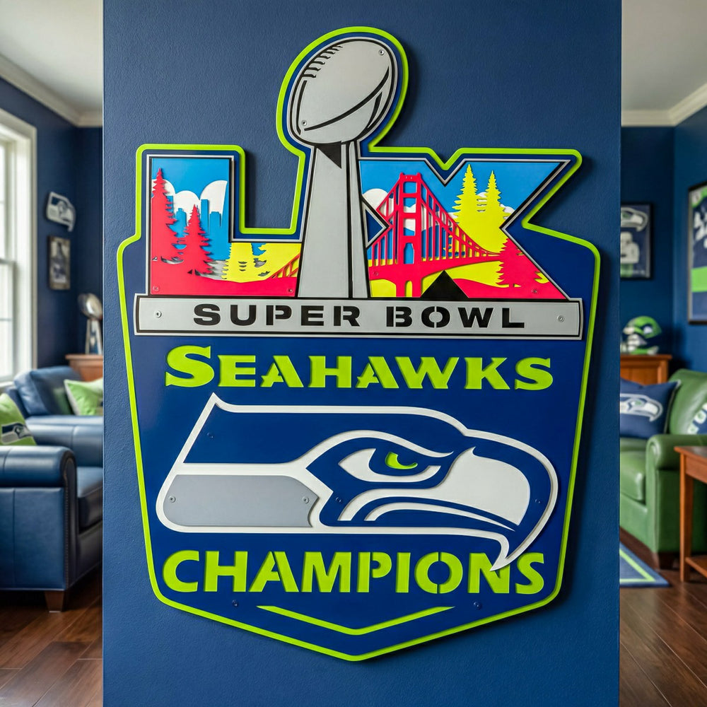 Seattle Seahawks, Super Bowl 60, Layered Metal Wall Art