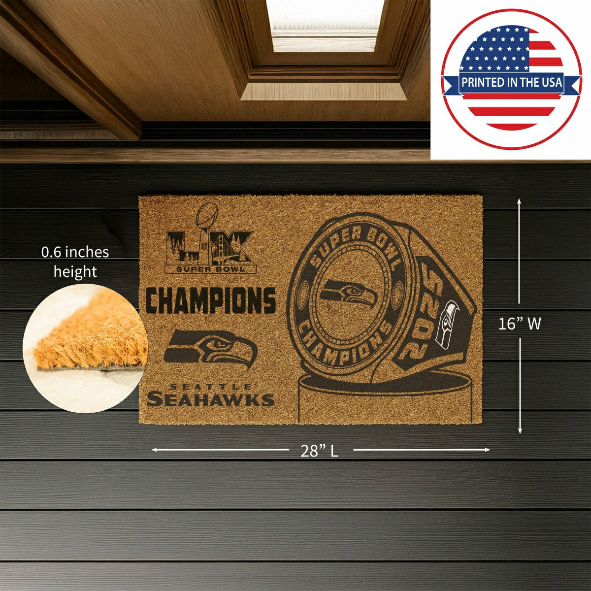 Seattle Seahawks, Super Bowl 60, Ring, Coir Mat, One Color