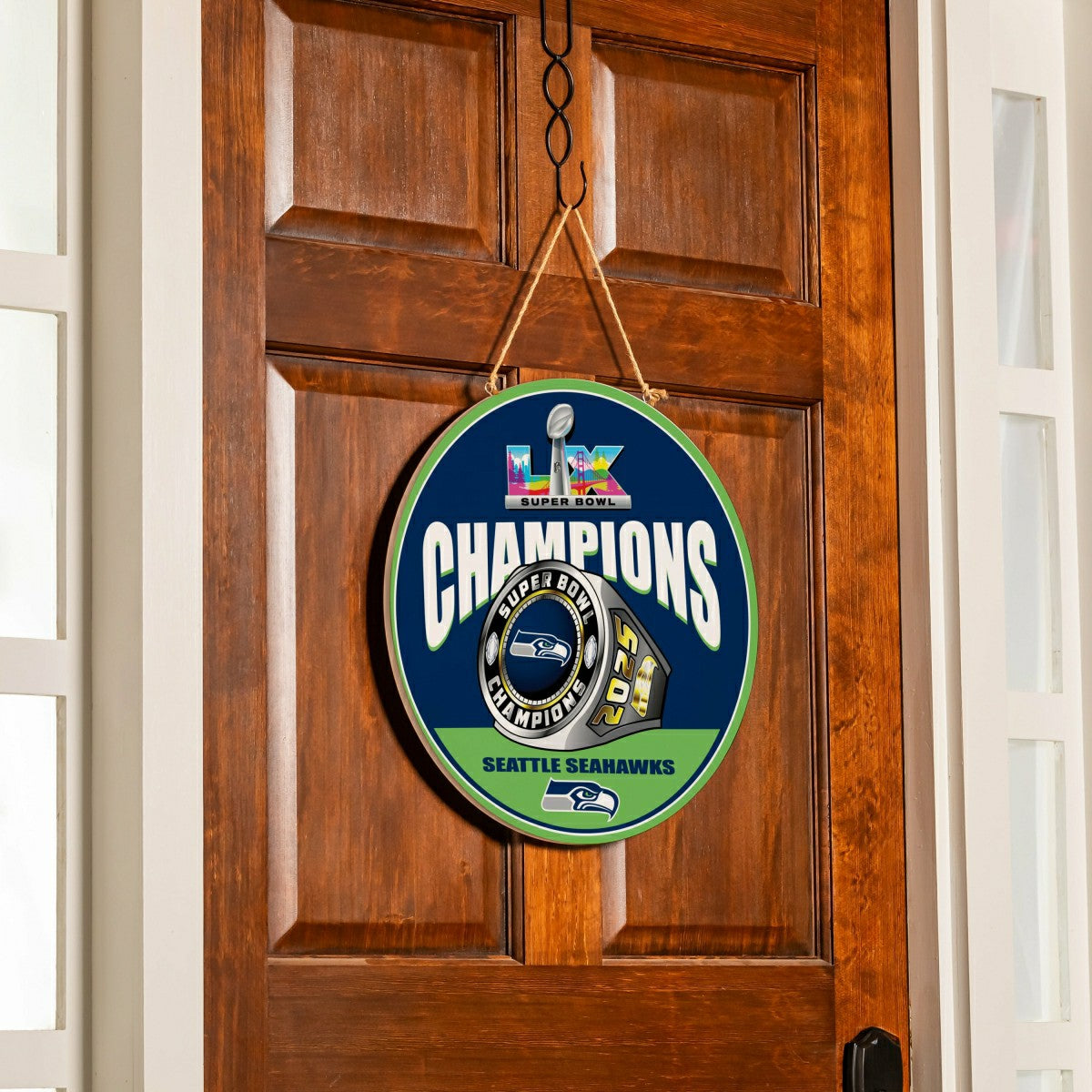 Seattle Seahawks, Super Bowl 60, Ring, Round Door Decor with Hanging R