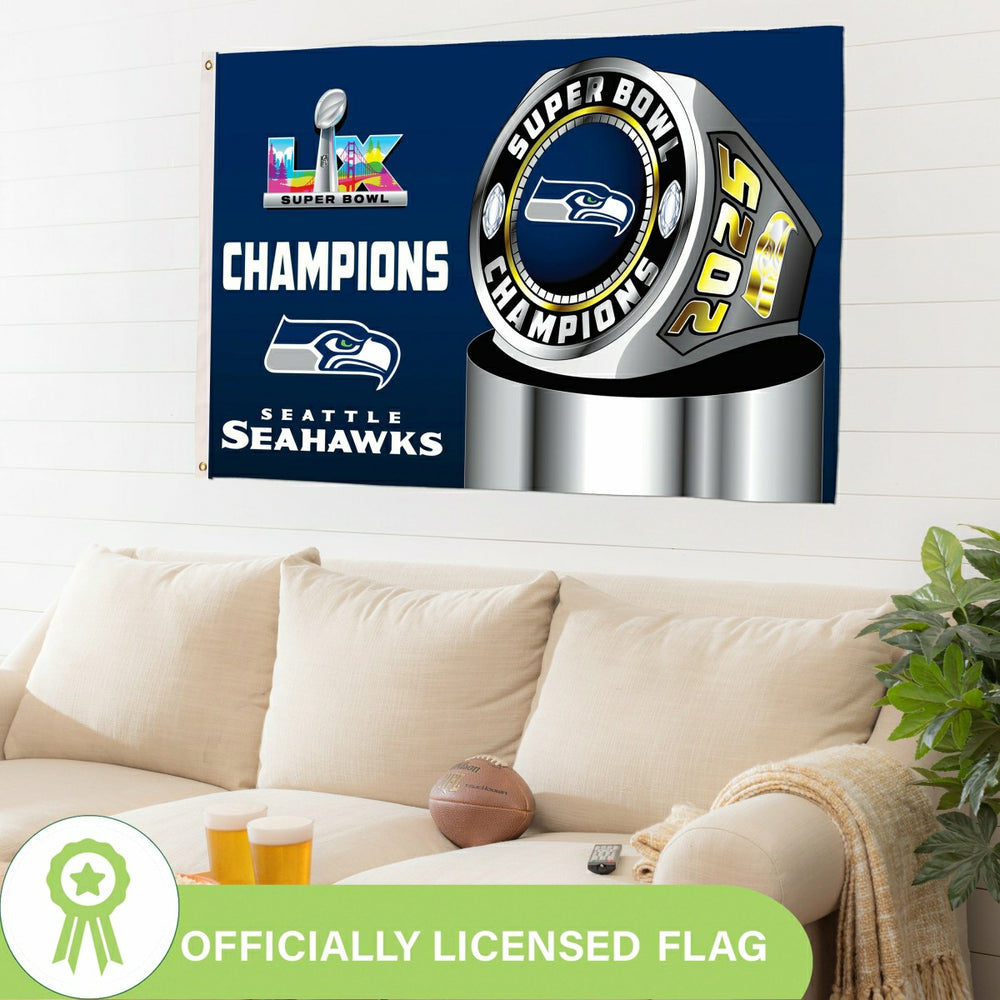 Seattle Seahawks, Super Bowl 60, Ring, Single Sided Flag w/ 2 Grommets