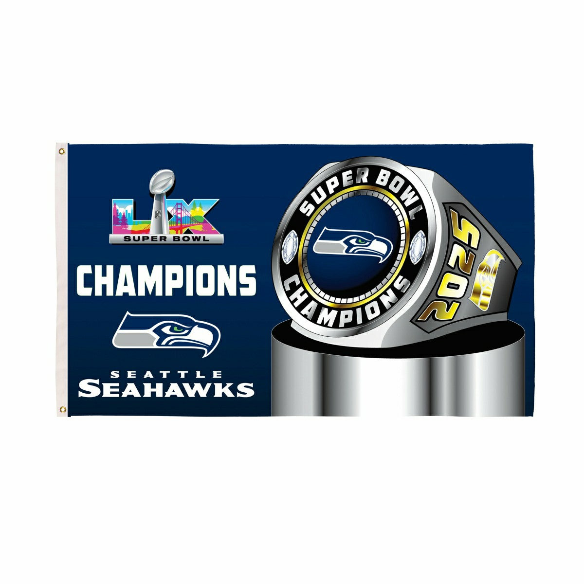 Seattle Seahawks, Super Bowl 60, Ring, Single Sided Flag w/ 2 Grommets