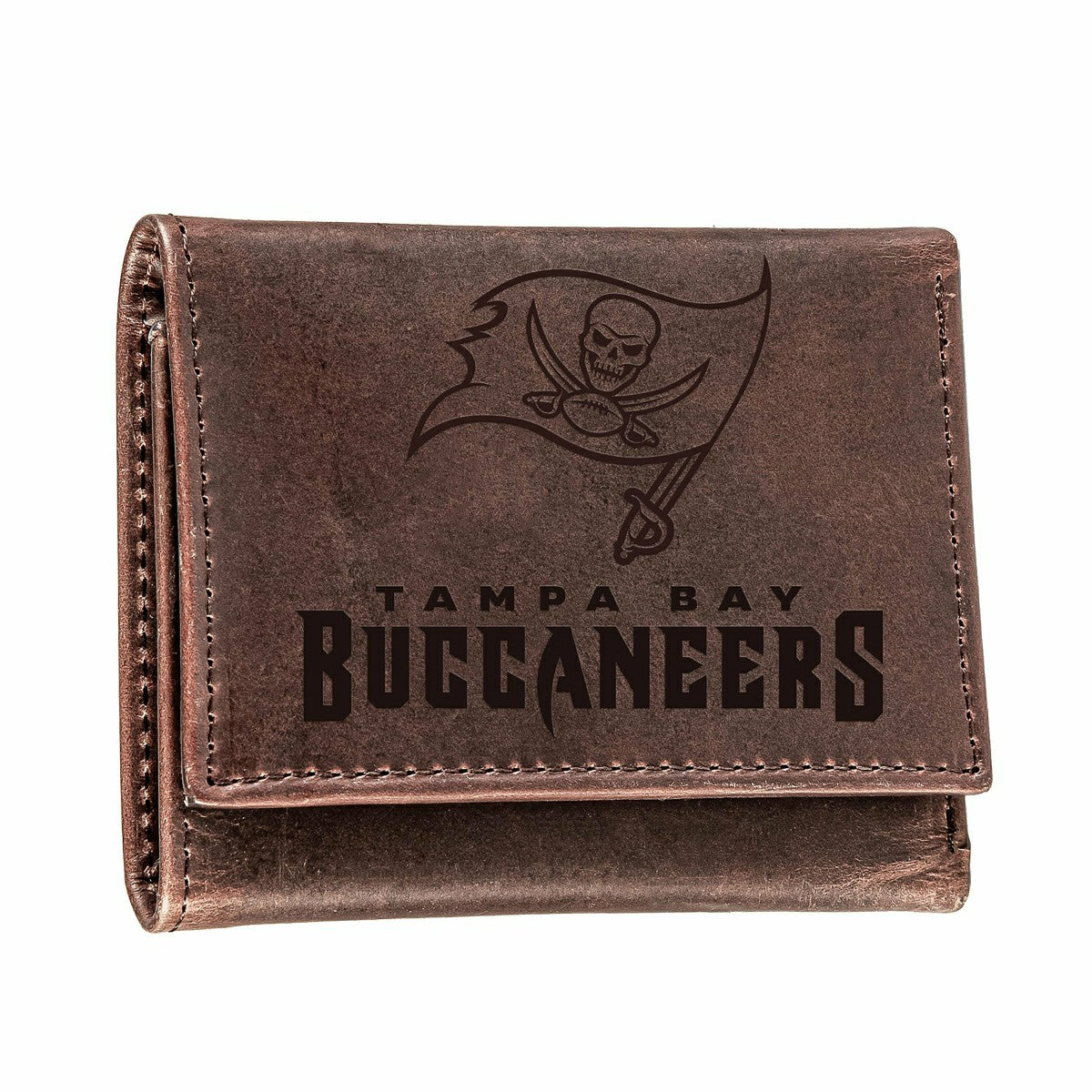 Tampa Bay Buccaneers, Tri-Fold Wallet, Brown, CH, 100% Genuine Leather