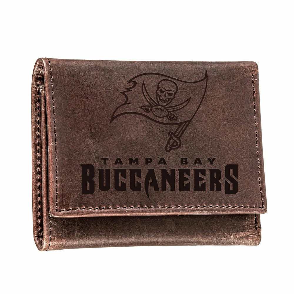 Tampa Bay Buccaneers, Tri-Fold Wallet, Brown, CH, 100% Genuine Leather