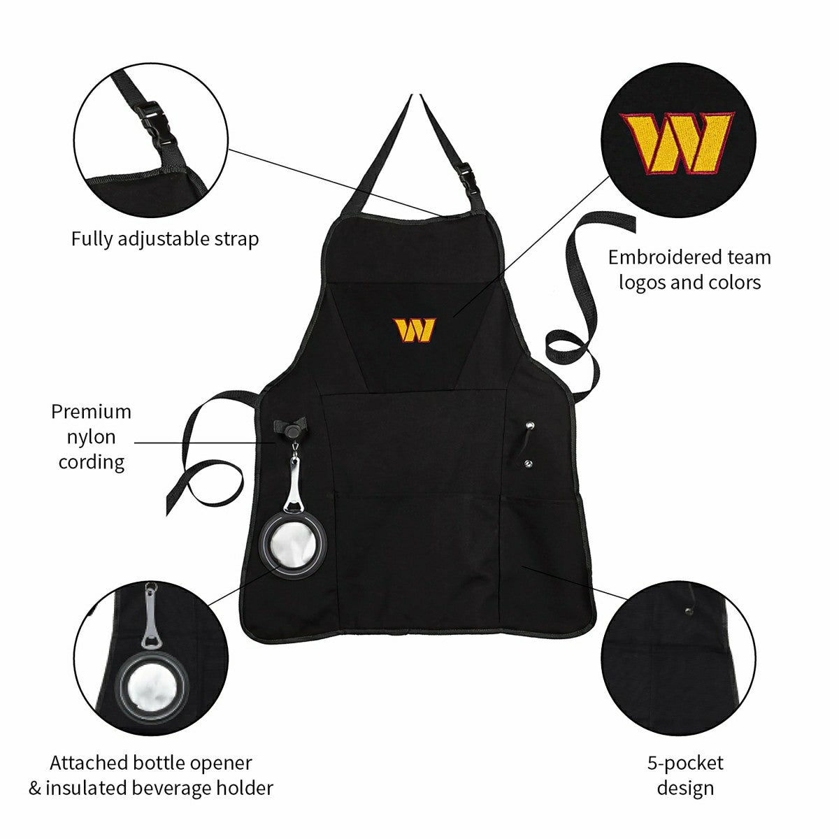 Grill Apron, Black, Washington Commanders