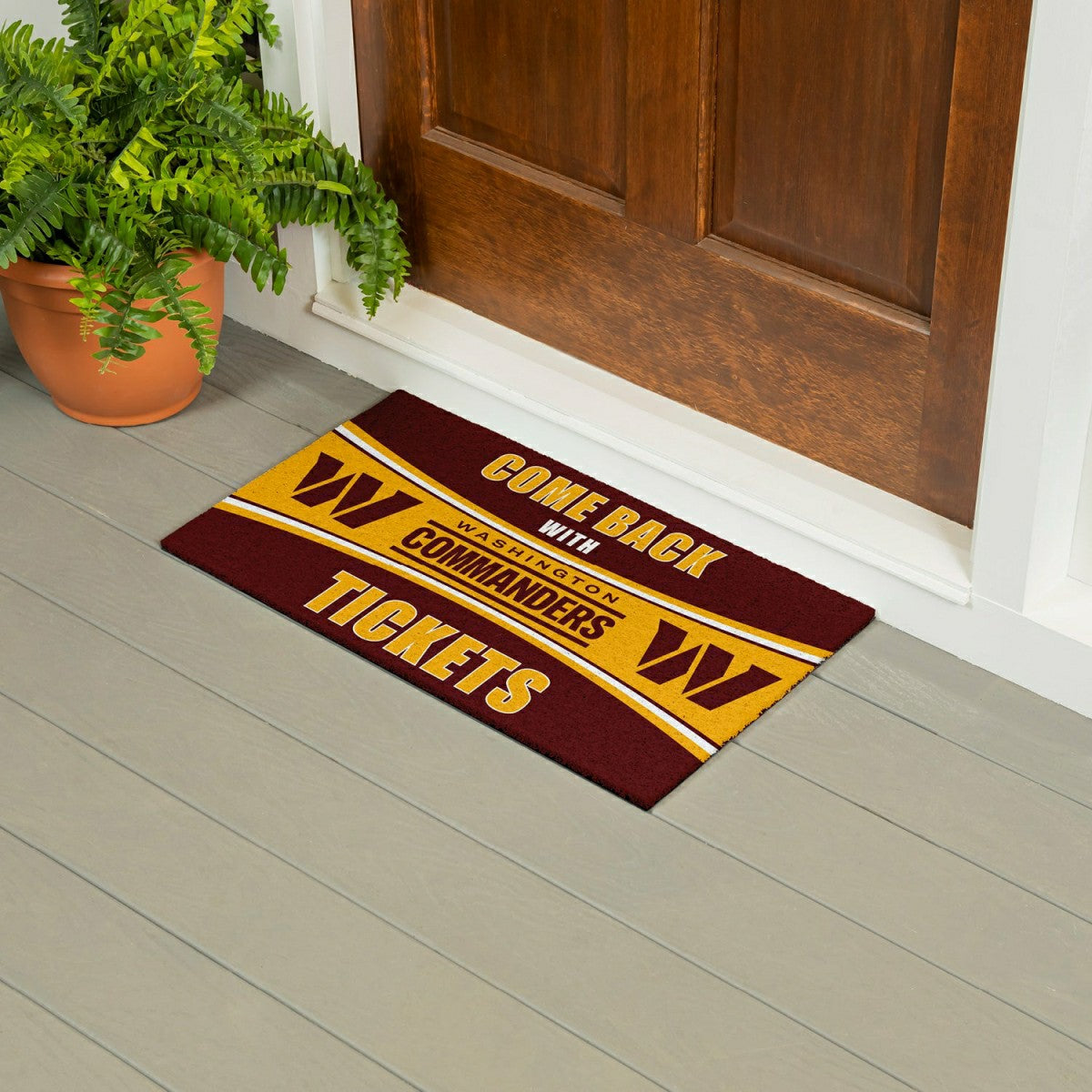 28" x 16" PVC Trapper Mat, Come Back with Tickets, Washington Commande