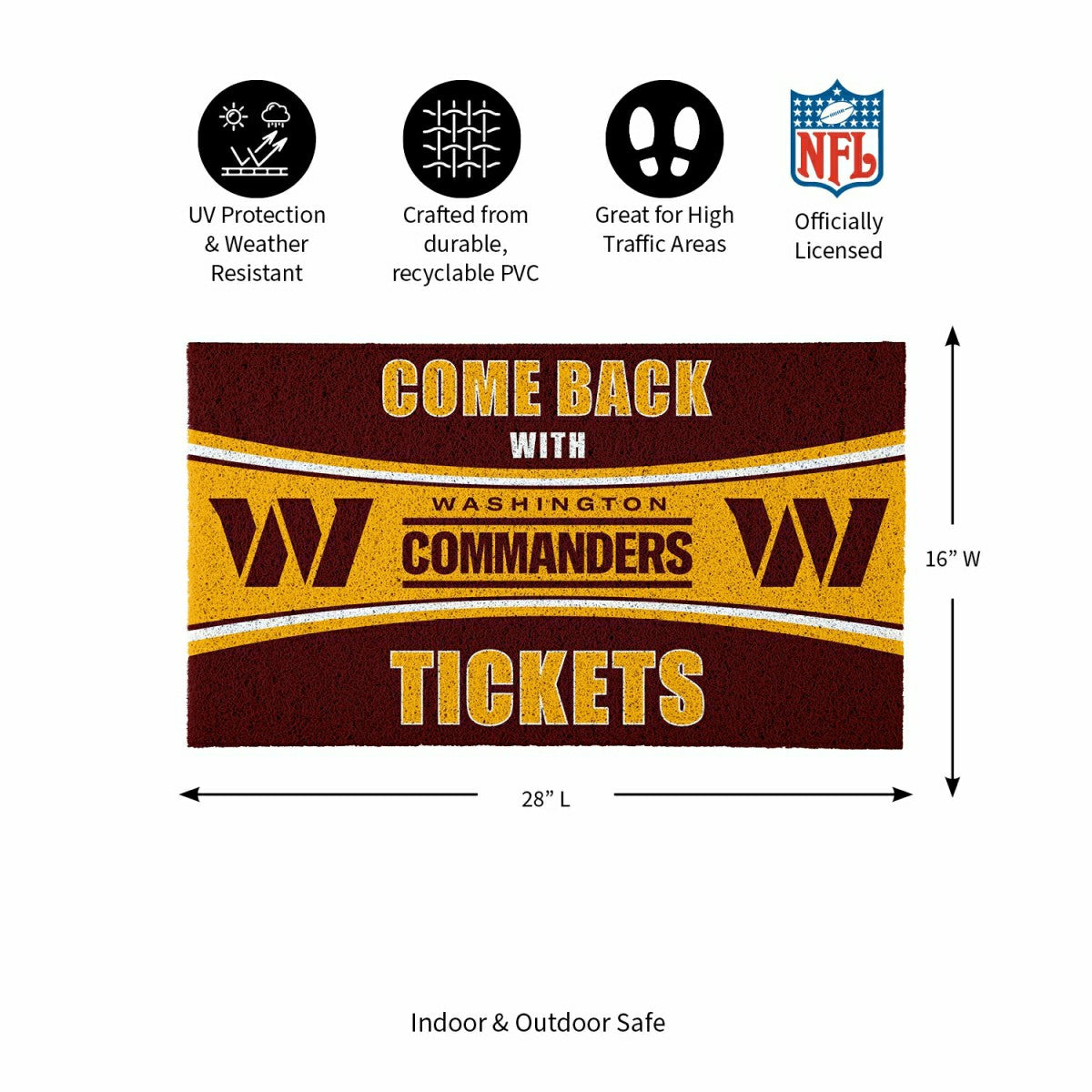 28" x 16" PVC Trapper Mat, Come Back with Tickets, Washington Commande