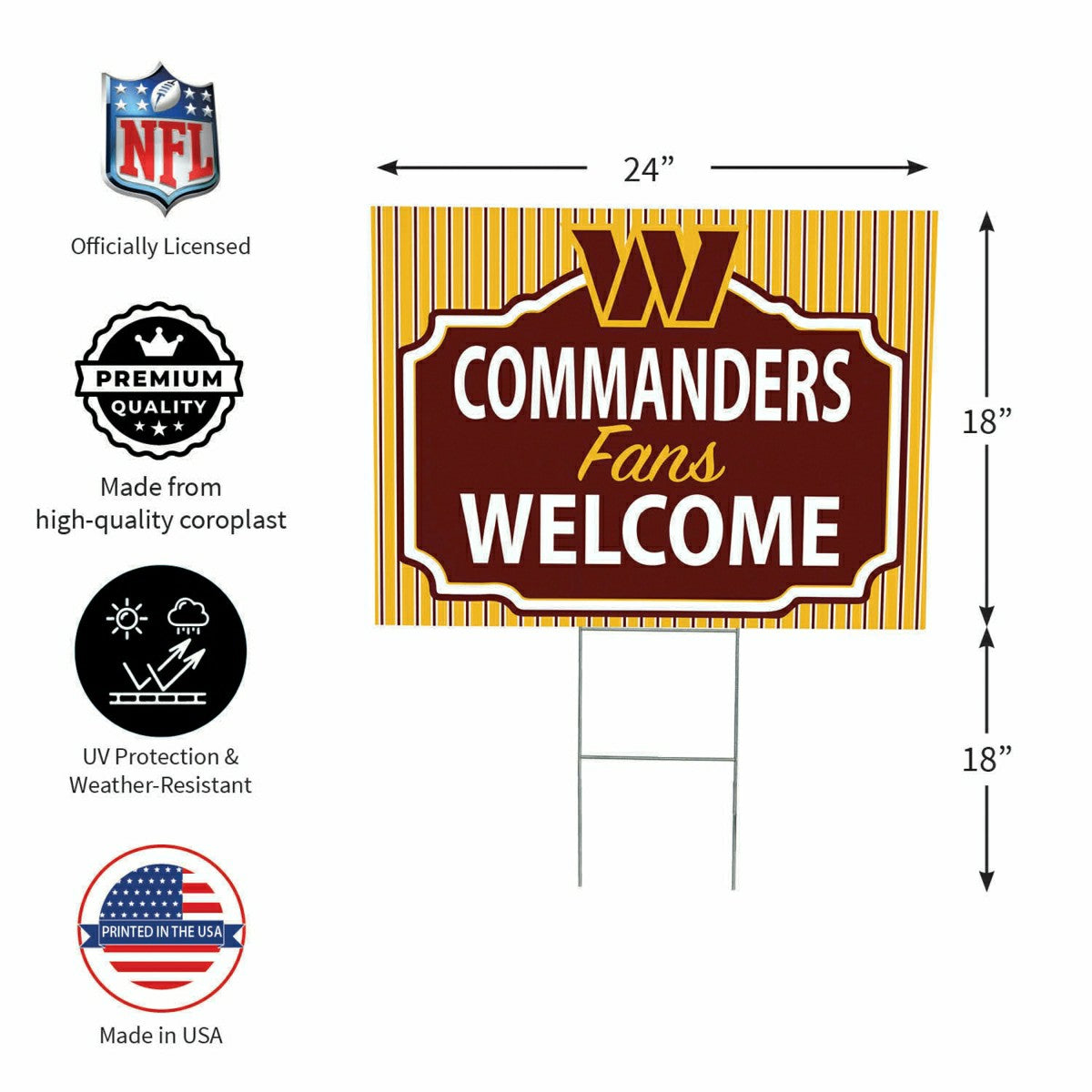 Washington Commanders Coroplast Yard Sign, "Fans Welcome"
