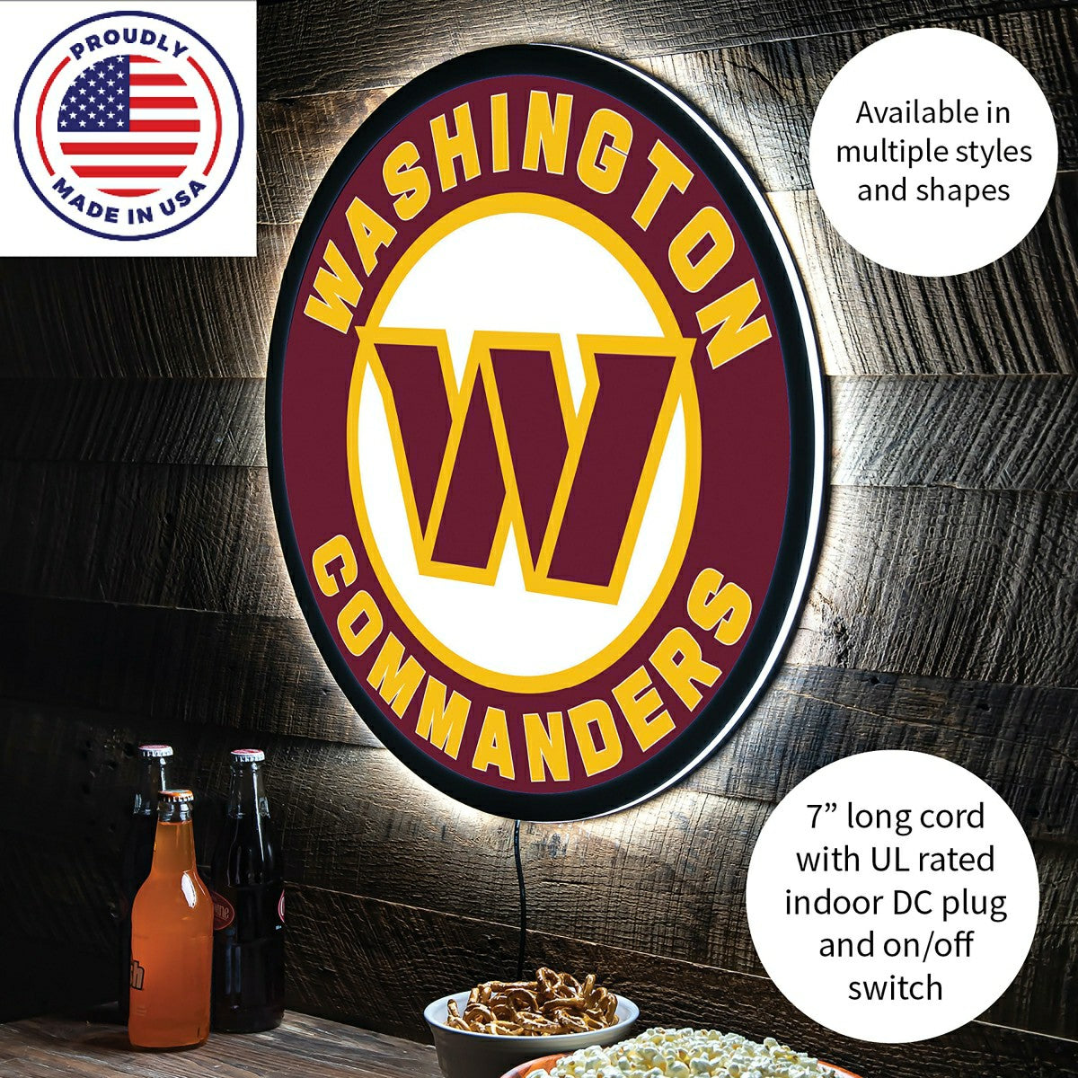 LED Wall Decor, Round, Washington Commanders