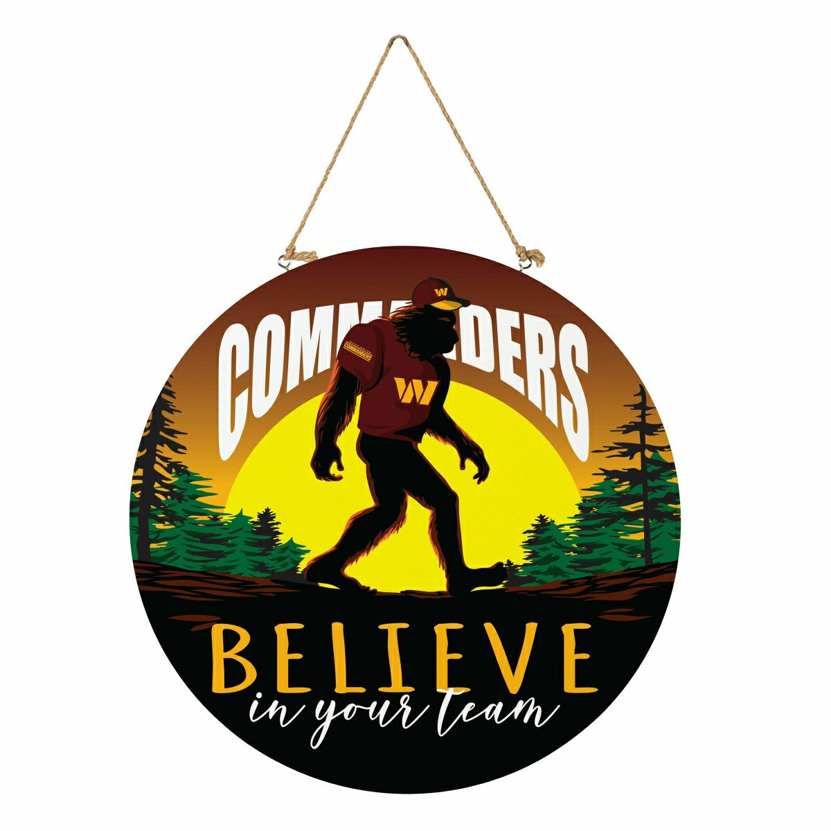 Washington Commanders Bigfoot Round Door Décor with Hanging Rope, 18x1