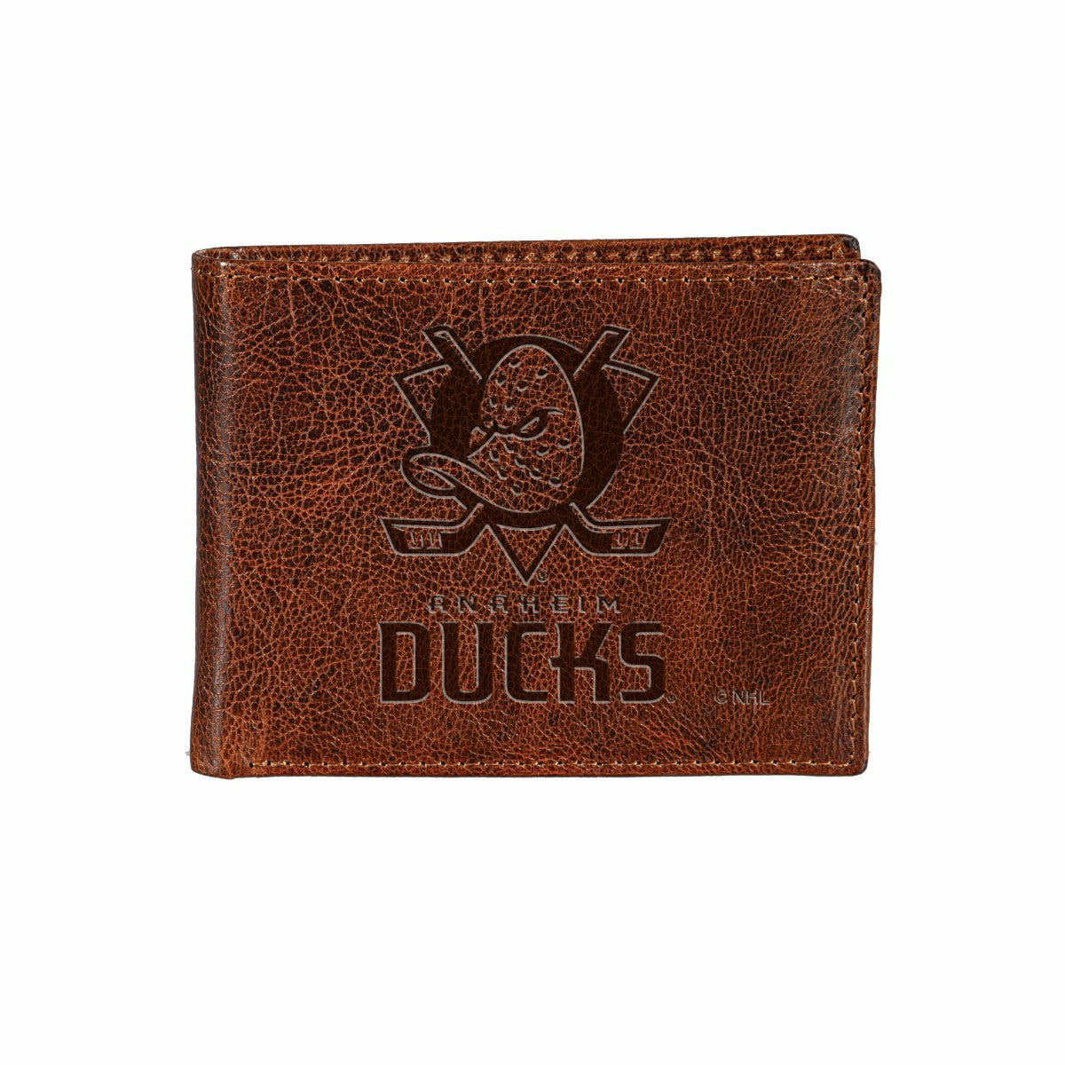 Anaheim Ducks, Embossed 100% Genuine Tumbled Leather Passcase Bi-Fold