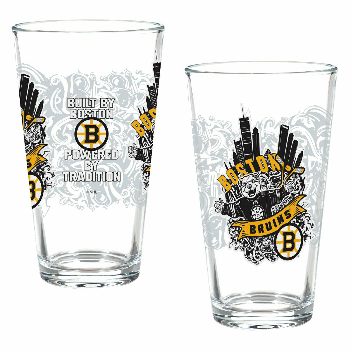 Boston Bruins 16oz Glass pint, Set of 2
