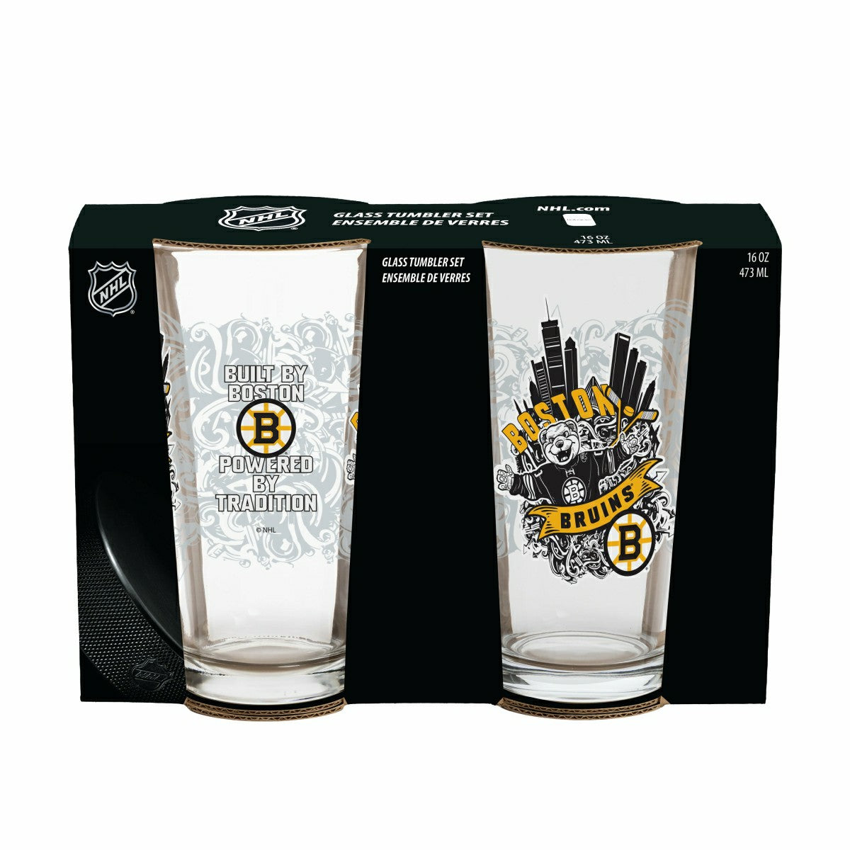 Boston Bruins 16oz Glass pint, Set of 2