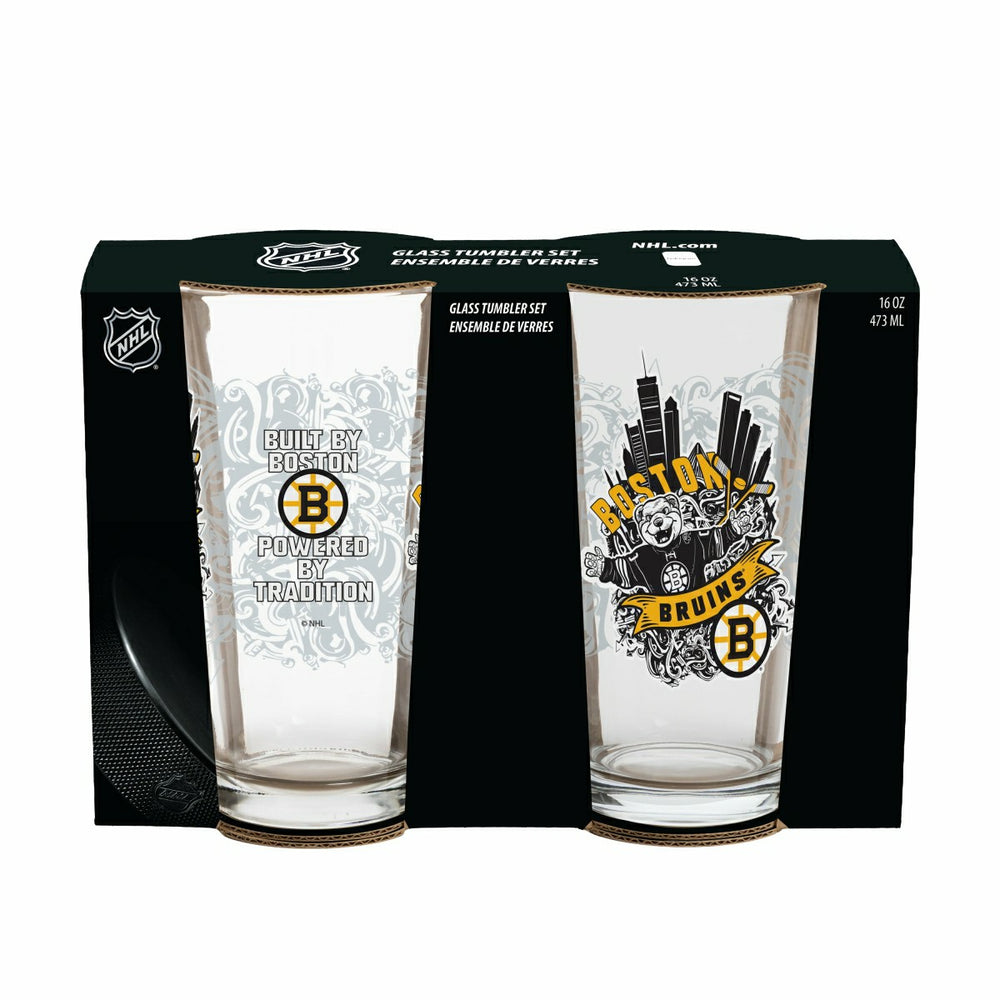 Boston Bruins 16oz Glass pint, Set of 2