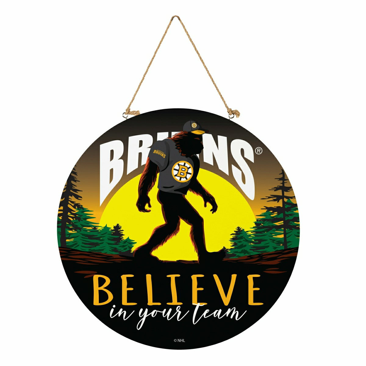 Boston Bruins Bigfoot Round Door Décor with Hanging Rope, 18x18